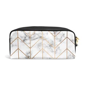 alaza cute pencil case white marble gold geomertric line pen cases organizer pu leather comestic makeup bag make up pouch