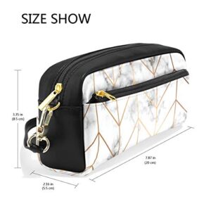 ALAZA Cute Pencil Case White Marble Gold Geomertric Line Pen Cases Organizer PU Leather Comestic Makeup Bag Make up Pouch
