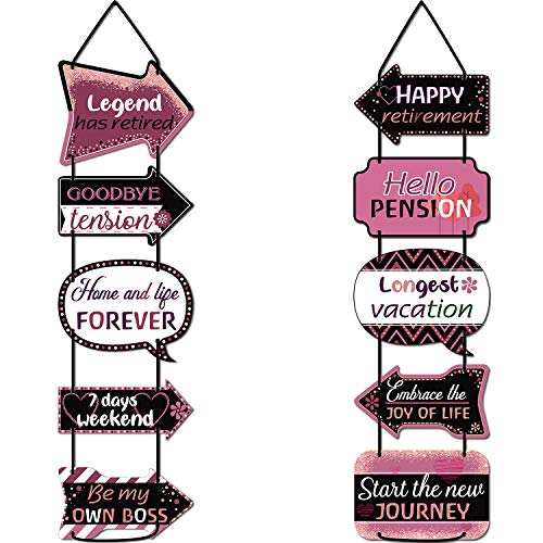 Retirement Party Decorations Happy Retirement Banner Hanging Decorations Retirement Theme Yard Sign Pink Retirement Decorations for Women, 10 Pieces Hanging Cards Decorating Kit