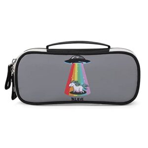 believe in unicorn ufo pu leather pen pencil bag organizer portable makeup carry case storage handbag