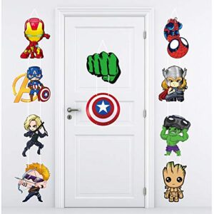 superhero party supplies party banner large super hero porch sign cutouts room wall door decor for kids superhero birthday party baby shower garden outdoor indoor party decorations hanging cards kit