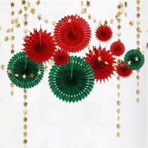 decor365 red green christmas party decoration kit hanging decor tissue paper fan pompom gold star garland streamer backdrop background for xmas birthday wedding baby shower