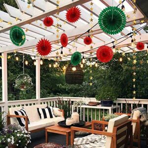 Decor365 Red Green Christmas Party Decoration Kit Hanging Decor Tissue Paper Fan Pompom Gold Star Garland Streamer Backdrop Background for Xmas Birthday Wedding Baby Shower