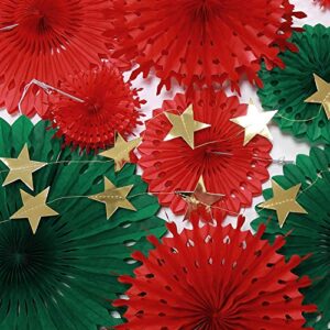 Decor365 Red Green Christmas Party Decoration Kit Hanging Decor Tissue Paper Fan Pompom Gold Star Garland Streamer Backdrop Background for Xmas Birthday Wedding Baby Shower