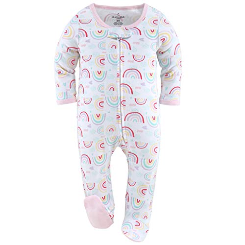 The Peanutshell Footed Baby Sleepers for Girls, Unicorn & Rainbow 3 Pack Set (9M) Pink