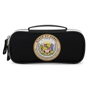 coat of arms of hawaii pu leather pen pencil bag organizer portable makeup carry case storage handbag