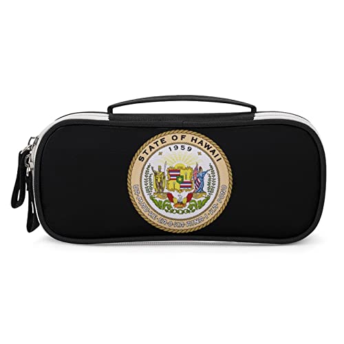 Coat of Arms of Hawaii PU Leather Pen Pencil Bag Organizer Portable Makeup Carry Case Storage Handbag