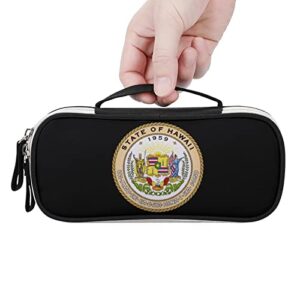 Coat of Arms of Hawaii PU Leather Pen Pencil Bag Organizer Portable Makeup Carry Case Storage Handbag