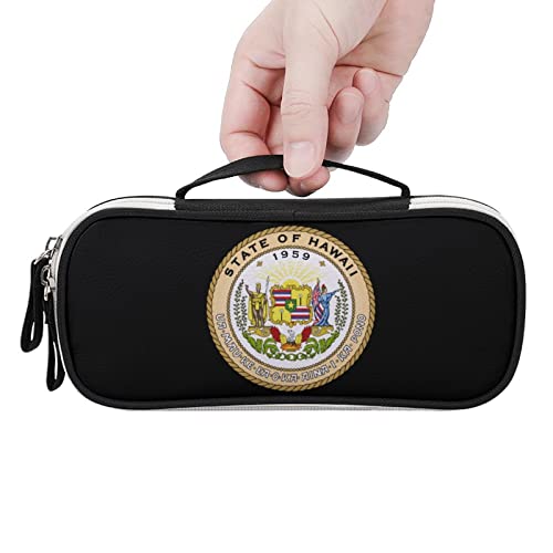 Coat of Arms of Hawaii PU Leather Pen Pencil Bag Organizer Portable Makeup Carry Case Storage Handbag