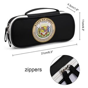 Coat of Arms of Hawaii PU Leather Pen Pencil Bag Organizer Portable Makeup Carry Case Storage Handbag