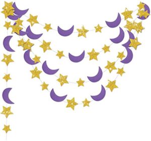 purple gold birthday party decorations/graduation 2023/purple gold 2pcs moon and star garlands 1st birthday garland love you to the moon and back purple gold moon star baby shower decorations