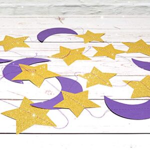 Purple Gold Birthday Party Decorations/Graduation 2023/Purple Gold 2pcs Moon and Star Garlands 1st Birthday Garland Love You to The Moon and Back Purple Gold Moon Star Baby Shower Decorations