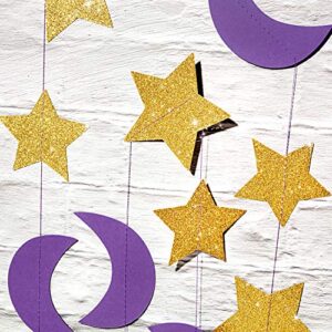 Purple Gold Birthday Party Decorations/Graduation 2023/Purple Gold 2pcs Moon and Star Garlands 1st Birthday Garland Love You to The Moon and Back Purple Gold Moon Star Baby Shower Decorations