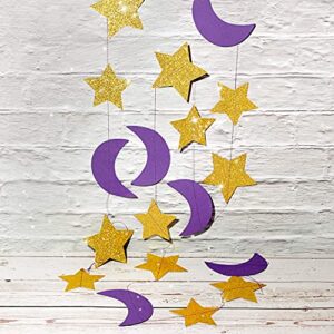 Purple Gold Birthday Party Decorations/Graduation 2023/Purple Gold 2pcs Moon and Star Garlands 1st Birthday Garland Love You to The Moon and Back Purple Gold Moon Star Baby Shower Decorations