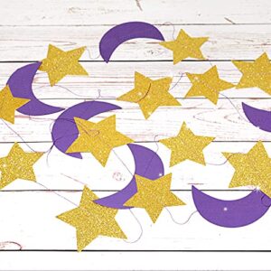 Purple Gold Birthday Party Decorations/Graduation 2023/Purple Gold 2pcs Moon and Star Garlands 1st Birthday Garland Love You to The Moon and Back Purple Gold Moon Star Baby Shower Decorations