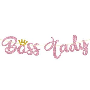 boss lady birthday banner pink glitter, newborn girl child kid baby shower sign, one birthday decorations banner