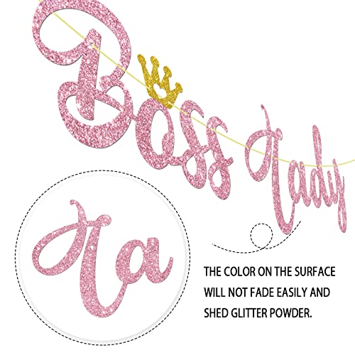 Boss Lady Birthday Banner Pink Glitter, Newborn Girl Child Kid Baby Shower Sign, One Birthday Decorations Banner