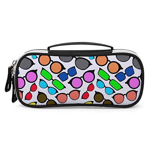 Colorful Sunglasses PU Leather Pen Pencil Bag Organizer Portable Makeup Carry Case Storage Handbag