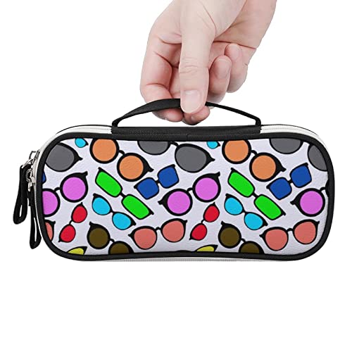 Colorful Sunglasses PU Leather Pen Pencil Bag Organizer Portable Makeup Carry Case Storage Handbag