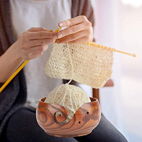 Yarn Bowl, Wooden Knitting Bowl-Large for Knitting and Crocheting, Wood Yarn Holder