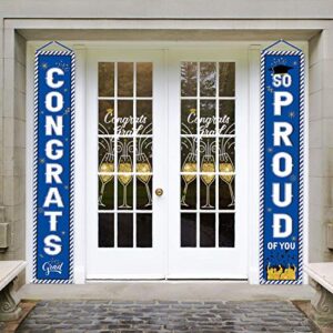 whaline graduation porch sign congrats grad door sign so proud of you banner graduation welcome hanging banner graduation party backdrop for grad party outdoor yard decorations (blue)