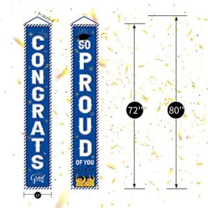 Whaline Graduation Porch Sign Congrats Grad Door Sign So Proud of You Banner Graduation Welcome Hanging Banner Graduation Party Backdrop for Grad Party Outdoor Yard Decorations (Blue)