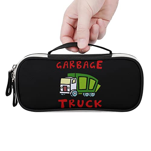 I Love Garbage Trucks PU Leather Pen Pencil Bag Organizer Portable Makeup Carry Case Storage Handbag