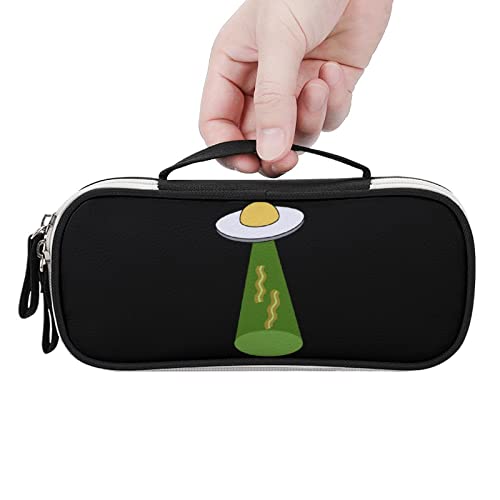 Egg Bacon UFO PU Leather Pen Pencil Bag Organizer Portable Makeup Carry Case Storage Handbag