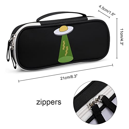 Egg Bacon UFO PU Leather Pen Pencil Bag Organizer Portable Makeup Carry Case Storage Handbag