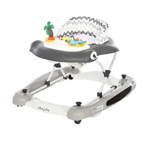 dream on me 2-in-1 aloha fun activity baby walker in grey, easily convertible baby walker, adjustable three position height settings, fun activity center, easy to fold and store