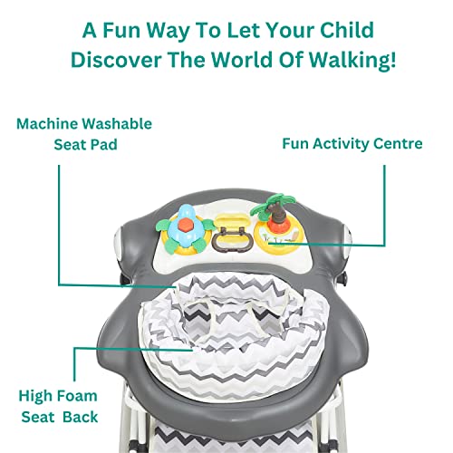Dream on Me 2-in-1 Aloha Fun Activity Baby Walker in Grey, Easily Convertible Baby Walker, Adjustable Three Position Height Settings, Fun Activity Center, Easy to Fold and Store