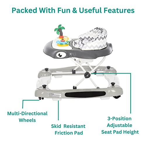 Dream on Me 2-in-1 Aloha Fun Activity Baby Walker in Grey, Easily Convertible Baby Walker, Adjustable Three Position Height Settings, Fun Activity Center, Easy to Fold and Store