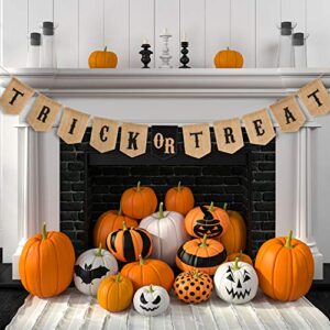 whaline halloween trick or treat burlap banner, hanging halloween banner home decor bunting flag fireplace garland halloween party decorations supplies