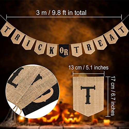 Whaline Halloween Trick or Treat Burlap Banner, Hanging Halloween Banner Home Decor Bunting Flag Fireplace Garland Halloween Party Decorations Supplies