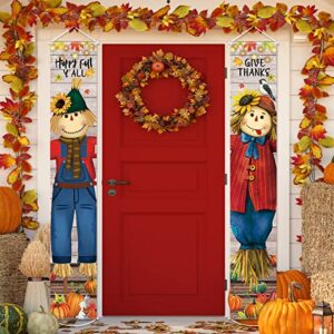 Thanksgiving Hanging Banners Happy Fall Y'all Porch Sign Autumn Scarecrow Hanging Door Banner Thanks Porch Banner Thanksgiving Party Decoration for Thanksgiving Indoor Outdoor Door Wall Decor