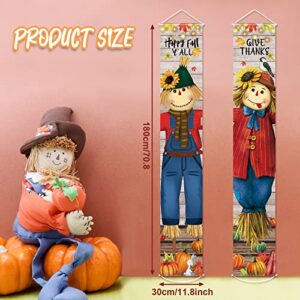 Thanksgiving Hanging Banners Happy Fall Y'all Porch Sign Autumn Scarecrow Hanging Door Banner Thanks Porch Banner Thanksgiving Party Decoration for Thanksgiving Indoor Outdoor Door Wall Decor
