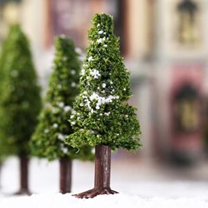 Wakauto Model Train Scenery Christmas Model Cedar Trees Architecture Trees Miniature, 15pcs Green Scenery Landscape Model Cedar Trees Tree Cake Topper