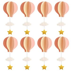 hot air balloon garland decorations – 8 pack large size pastel cloud hot air balloon 3d paper garland hanging decorations for wedding, birthday, baby shower, christmas party – pink