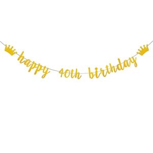 weiandbo gold glitter banner,pre-strung,40th birthday party decorations bunting sign backdrops,happy 40th birthday
