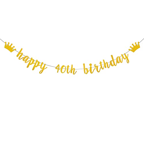 WEIANDBO Gold Glitter Banner,Pre-Strung,40th Birthday Party Decorations Bunting Sign Backdrops,Happy 40th Birthday