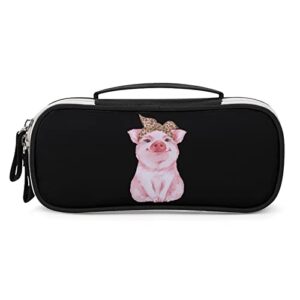 Pig Bandana Cute PU Leather Pen Pencil Bag Organizer Portable Makeup Carry Case Storage Handbag