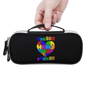 Autism Awareness Heart PU Leather Pen Pencil Bag Organizer Portable Makeup Carry Case Storage Handbag