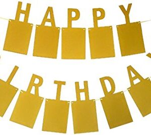 YAMI COCU Happy Birthday Photo Banner for 60th Birthday Party Decorations Picture Bunting Gold