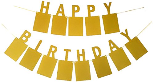 YAMI COCU Happy Birthday Photo Banner for 60th Birthday Party Decorations Picture Bunting Gold