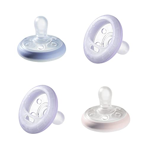 Tommee Tippee Breast-Like Pacifier Night, Glow in The Dark, Skin-Like Texture, Symmetrical Design, BPA-Free, 6-18m, 4-Count