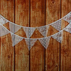 LOVENJOY White Floral Lace Pennant Banner - 10.8 Feet