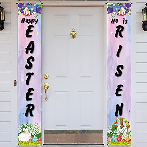 Happy Easter Decorations He Is Risen Font Porch Welcome Sign He Is Disen Banner Christian Cross Resurrection Easter Decorations for Home Party
