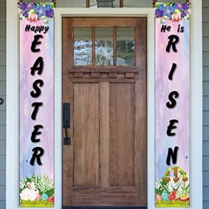 Happy Easter Decorations He Is Risen Font Porch Welcome Sign He Is Disen Banner Christian Cross Resurrection Easter Decorations for Home Party