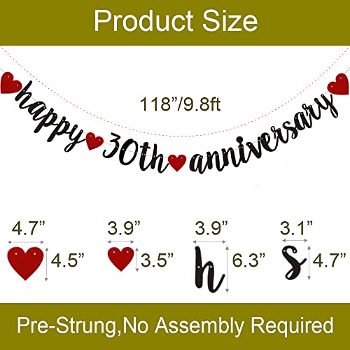 Happy 30th Anniversary Banner, Pre-Strung,Black Glitter Paper Garlands for 30th Wedding Anniversary Party Decorations Supplies, No Assembly Required,(Black) SUNbetterland