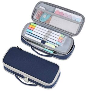 tiyafuro pencil case, portable stationery pencil pouch, handheld pencil bag with zipper, makeup bag, multifunctional pen pouch, for boys teens adults students school office supplies (navy blue)